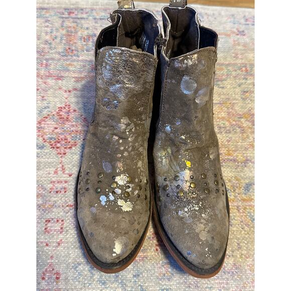 Liberty Black Distressed Pain Spltter Metallic Leather Boots 10.5 - Picture 5 of 13